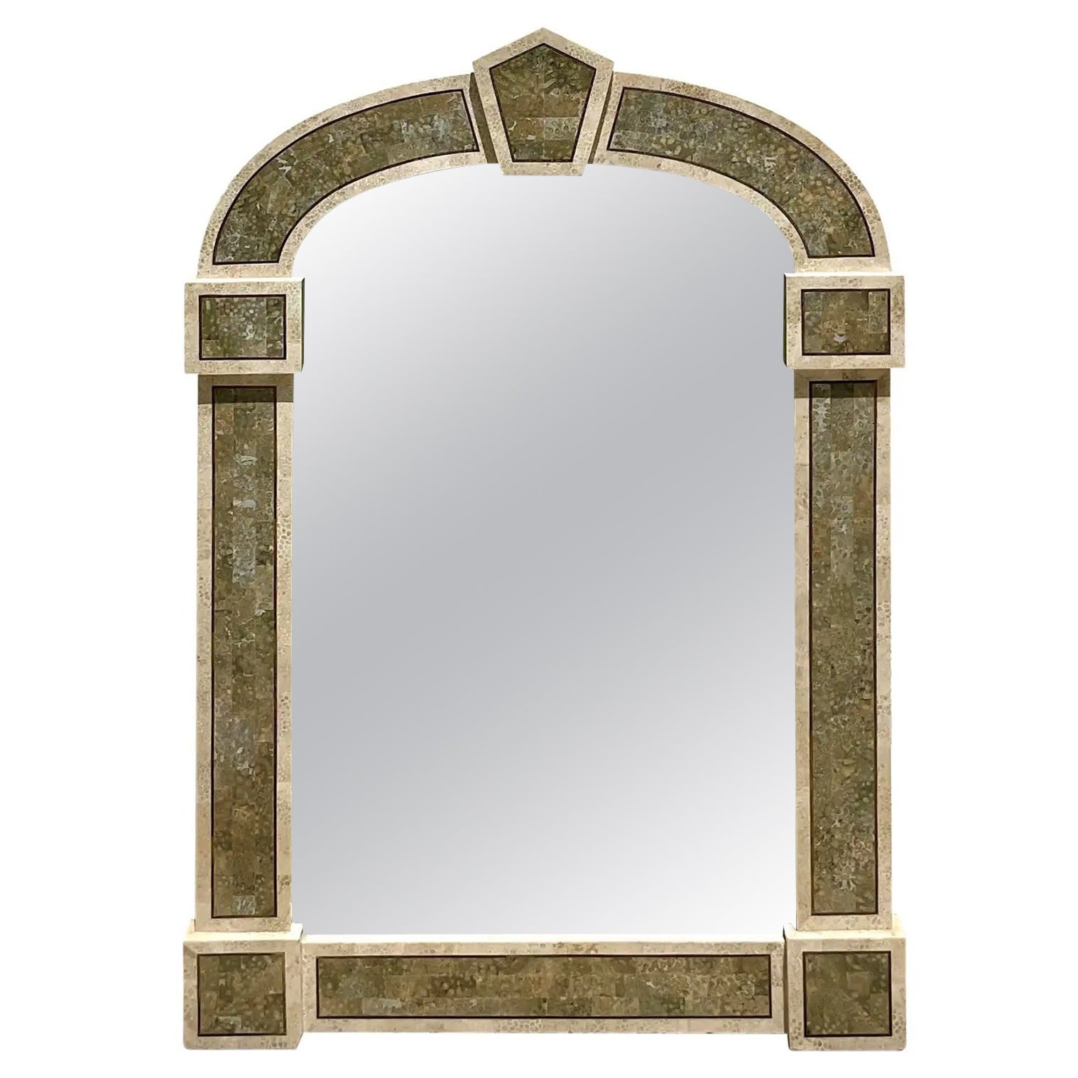 Vintage Regency Tessellated Stone Arched Mirror