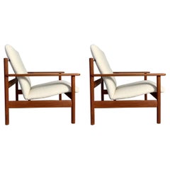 Pair of Sven Ivar Dysthe Teak & Bouclé Lounge Chairs 1001 Dokka Norway 1960s 