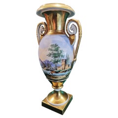 Napoleon III Style French Vase Porcelain De Paris Hand-Painted and Pure Gold