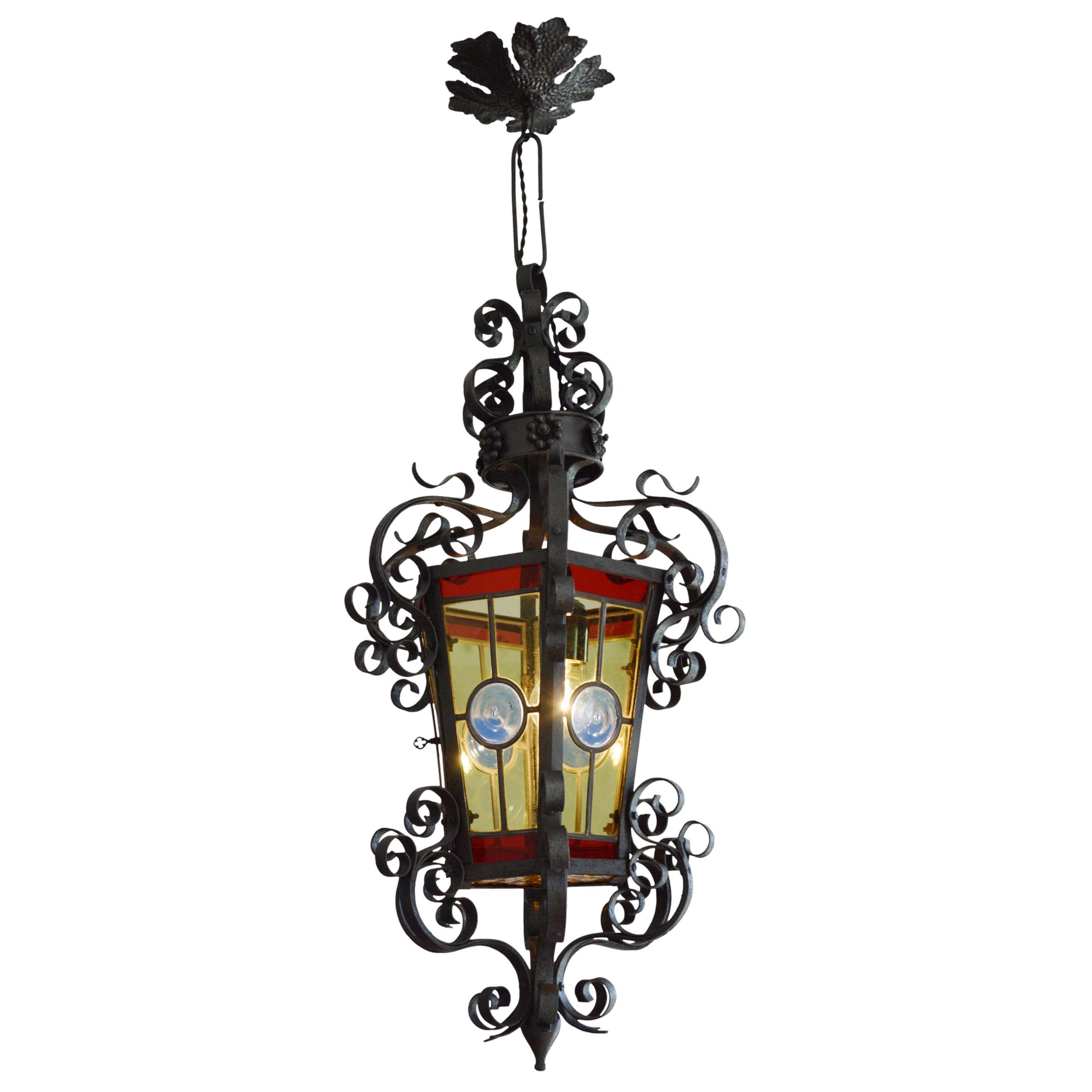 French Art Nouveau Stained-Glass Lantern, 1890-1900