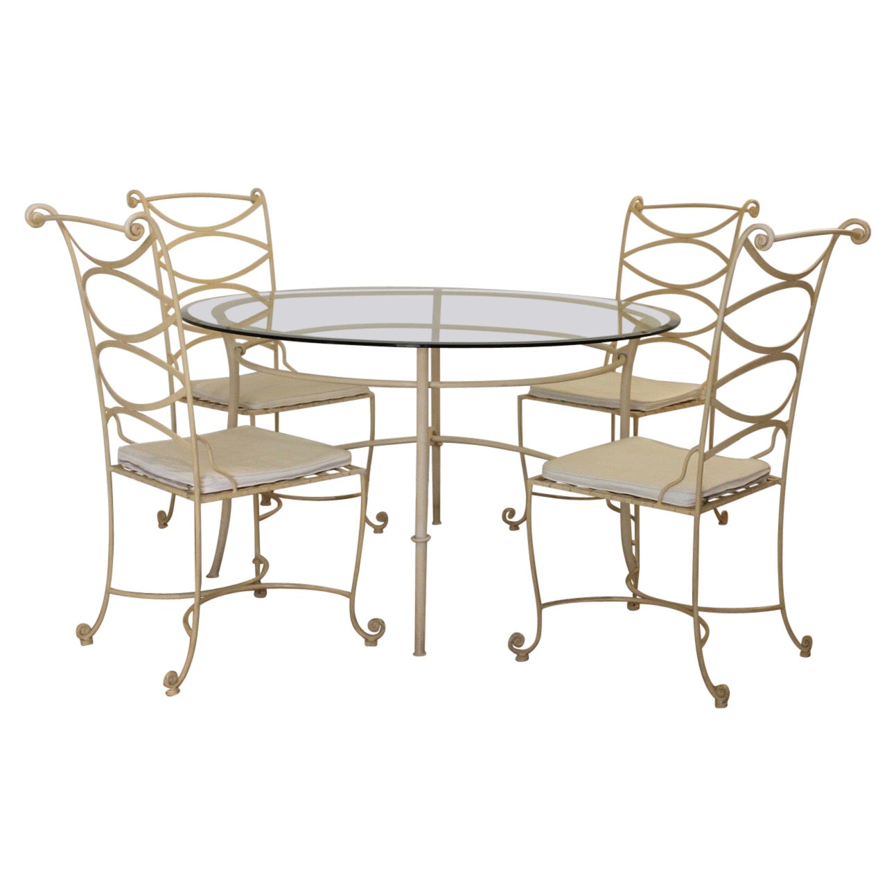 Dining Table, 4 Chairs, Wrought Iron, 1980 For Sale