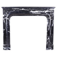 Antique Louis XIV Fireplace Mantel in Italian Black Marquina Marble