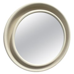 Amazing, Modern Circular Wall Mirror in White Lacquered Wood, Italy 1970 circa