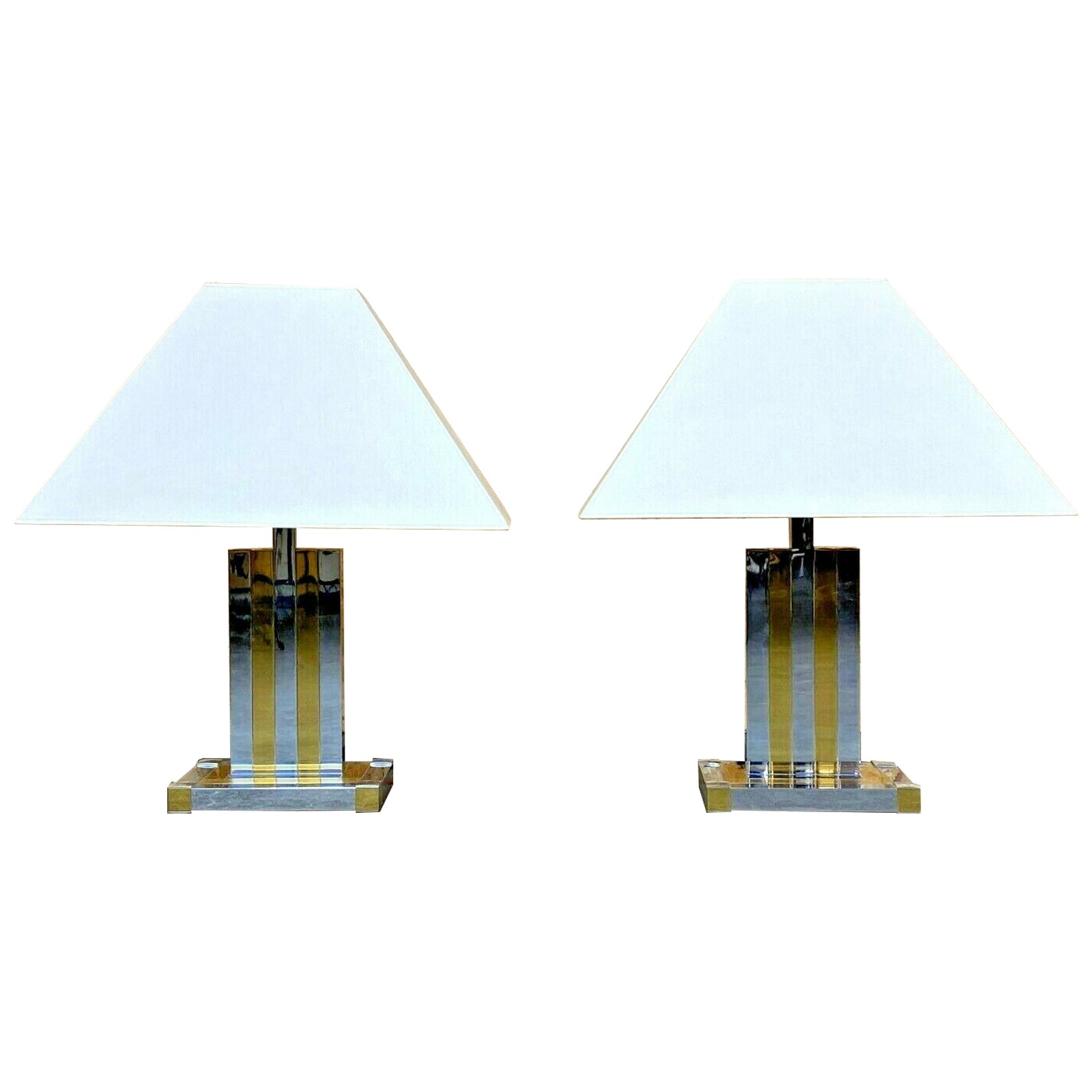 2x 60s 70s Table Lamp Table Lamp Lumica Braas & Chrome For Sale