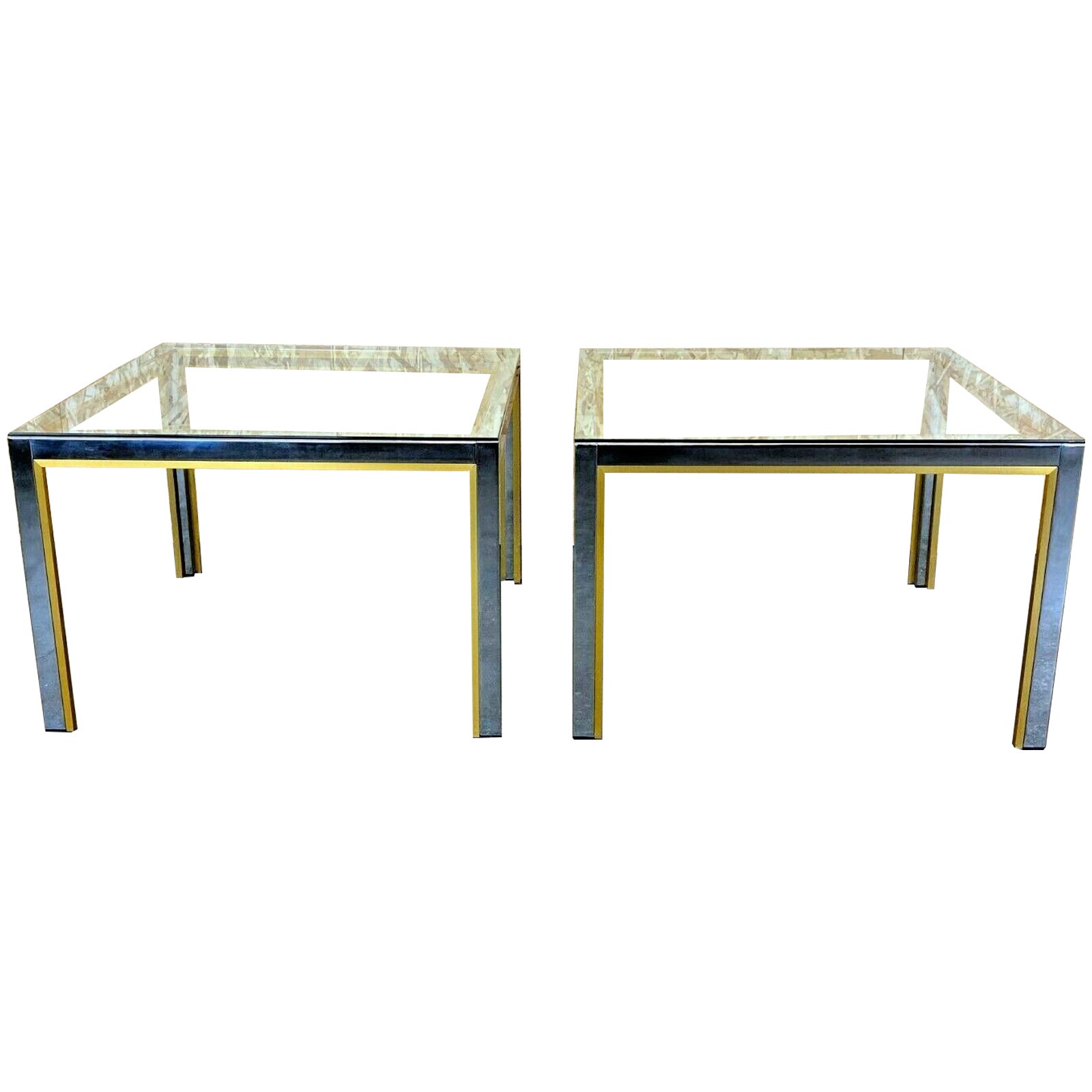2x 60s 70s Coffee Table Side Table Chrome & Brass