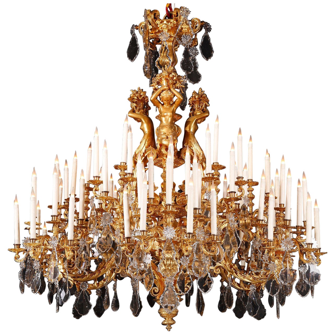 Exceptional Crystal and Bronze Chandelier, L-A Marquis, France, C. 1860 For Sale