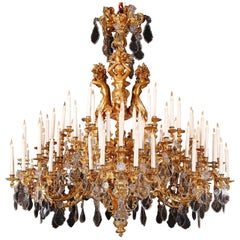 Antique Exceptional Crystal and Bronze Chandelier, L-A Marquis, France, C. 1860