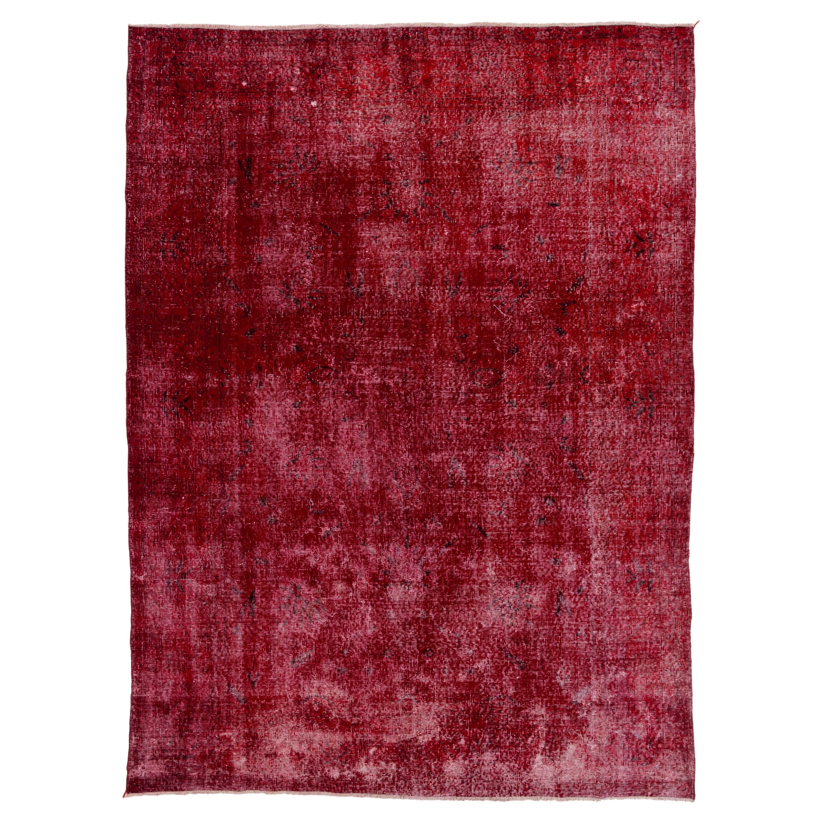 7.4x10 Ft Distressed Handmade Turkish Area Rug in Red 4 Modern Home and Office For Sale