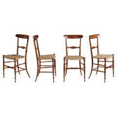 Four Beech Campanino Chairs by Zunino E Rivarola Chiavari, New Woven Cane