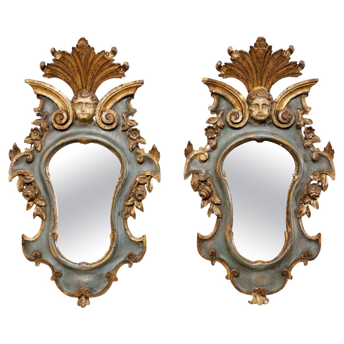 Italian Pair of 19th C. Rococo Style Carved Wall Mirrors w/Original Finish