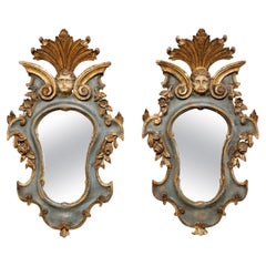 Antique Italian Pair of 19th C. Rococo Style Carved Wall Mirrors w/Original Finish