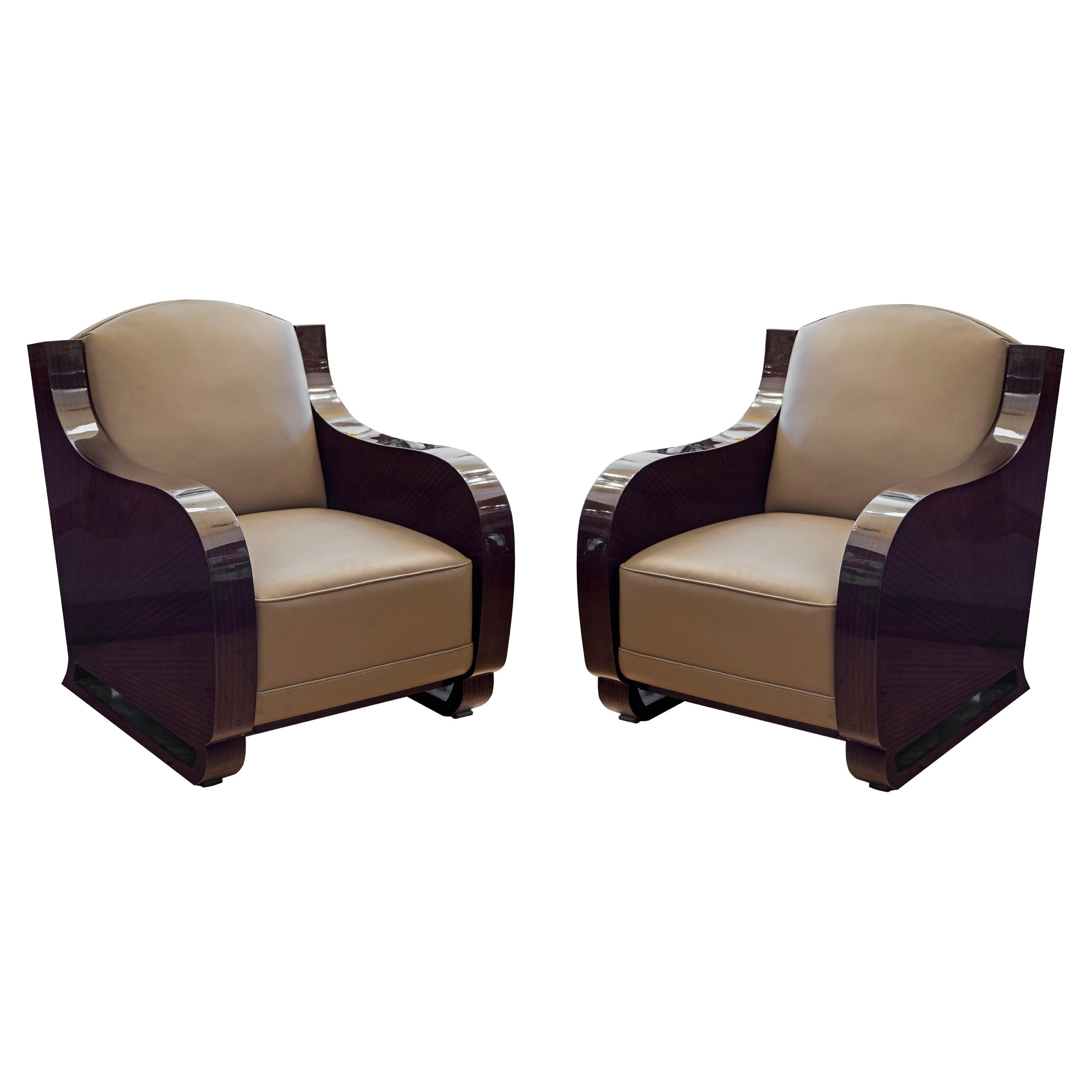 2 Club Armchairs in Leather, Art Deco 1930 France  For Sale