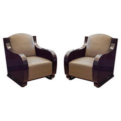 Vintage 2 Club Armchairs in Leather, Art Deco 1930 France 