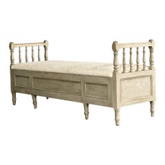 Gustavian Paint Decorated Storage Bench, New Wool Shearling, Sweden, 19th C.