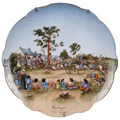 Plat en porcelaine de Limoges « The Donkey Race », signé F. Mrigot, France, vers 1890