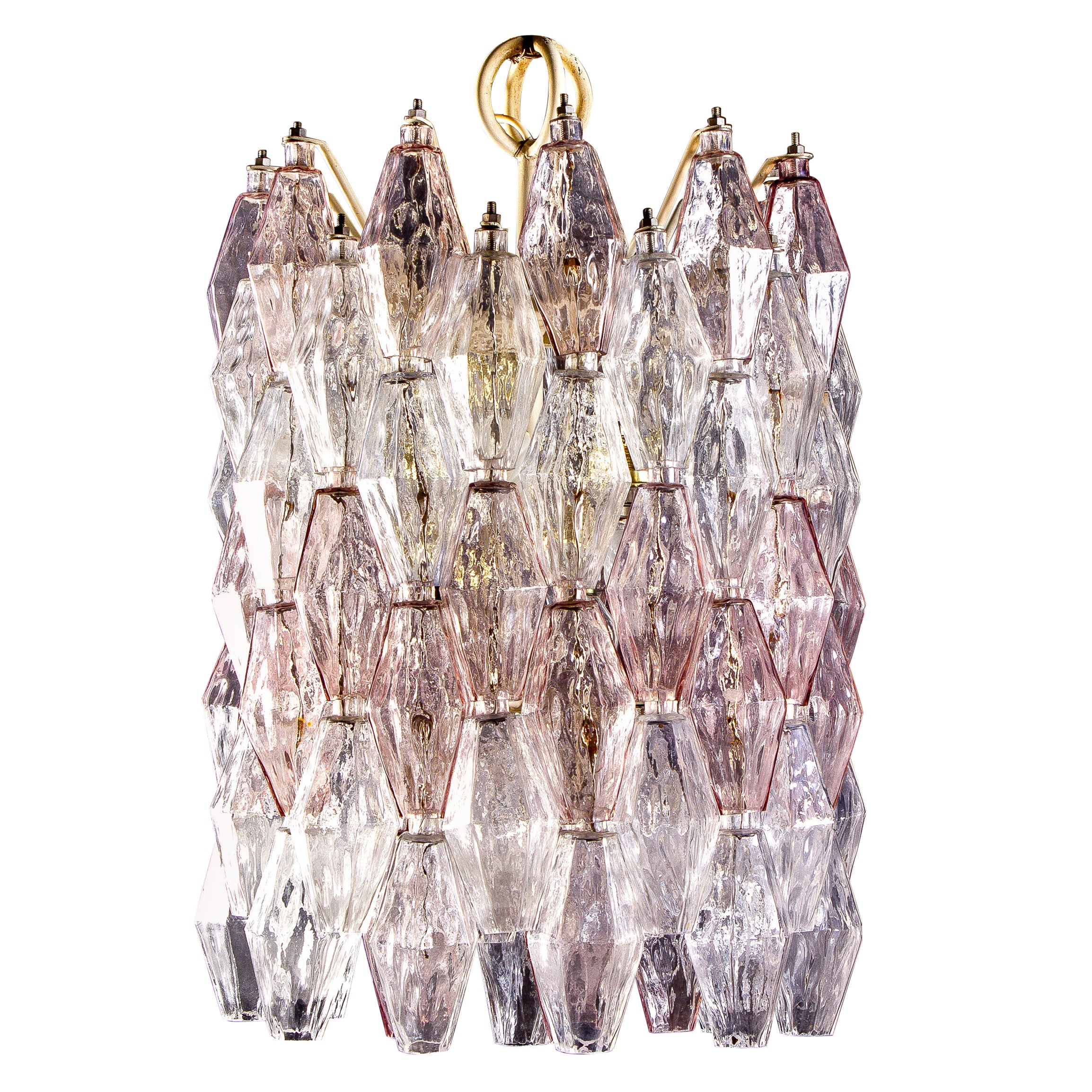 Venini Pink and Ice Original Poliedri Chandelier by Carlo Scarpa, 1955 For Sale