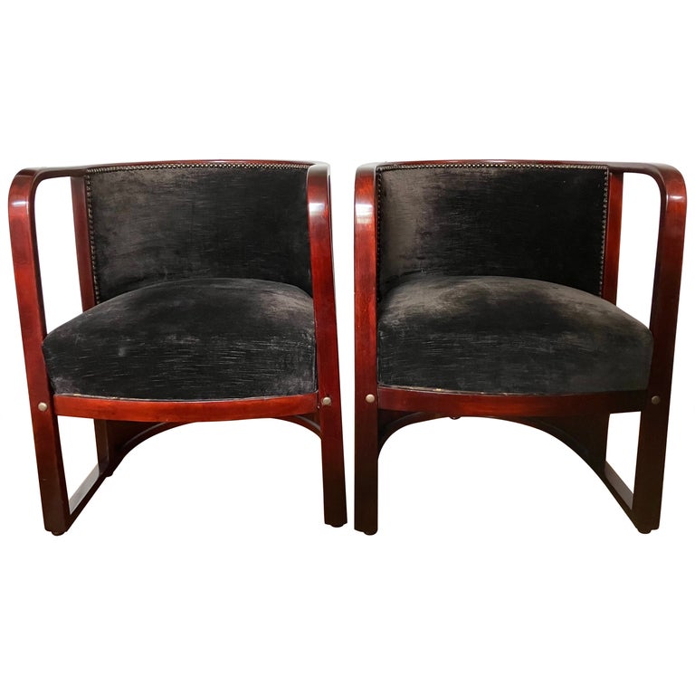 Pair Josef Hoffmann 421 Chairs for J&J Kohn For Sale