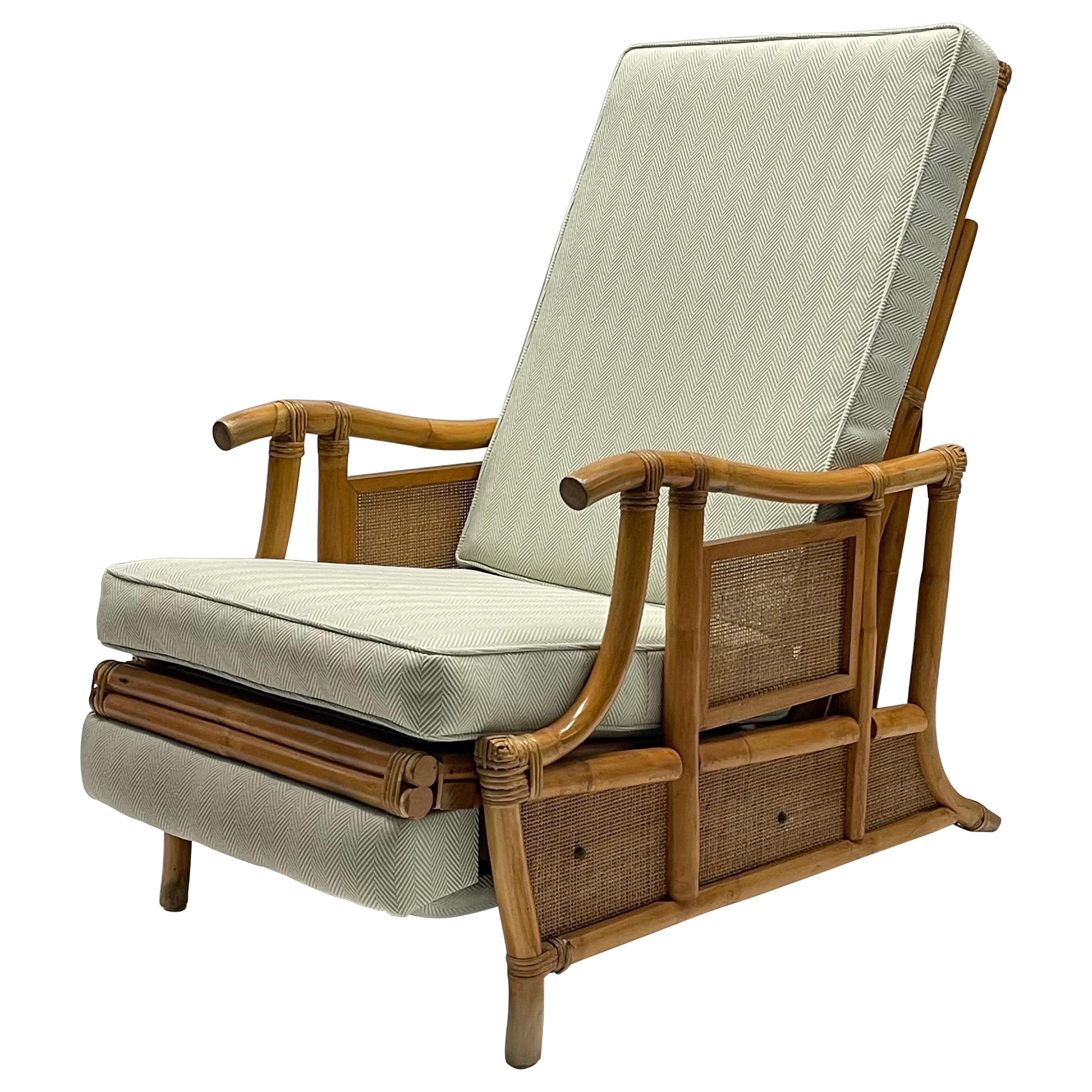 Italian Mid-Century Rattan Wicker Bamboo Recliner Lounge Chair, Italy, 1950s