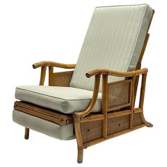 Vintage Italian Mid-Century Rattan Wicker Bamboo Recliner Lounge Chair, Italy, 1950s