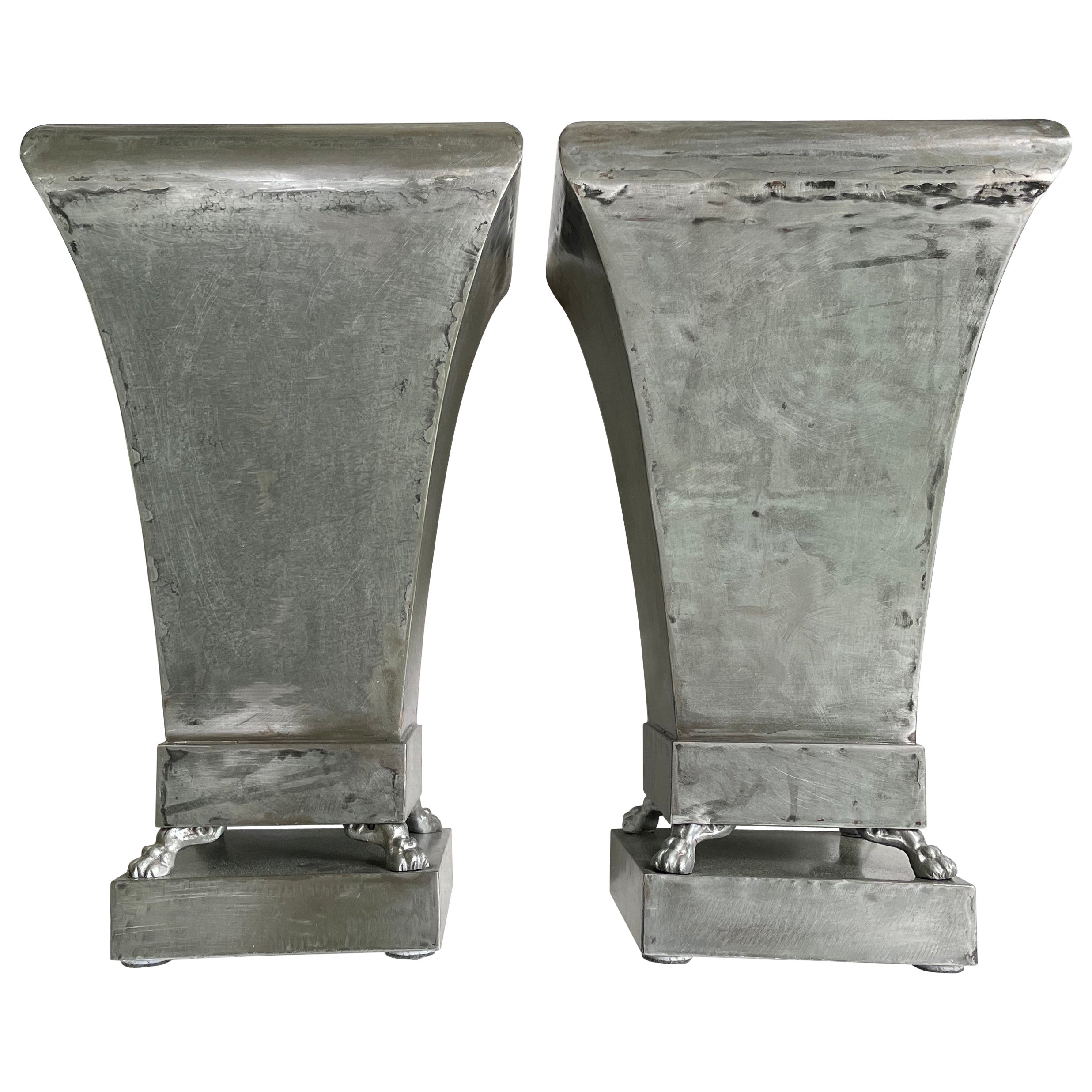 Pair Silvered Metal Cachepot Planters For Sale