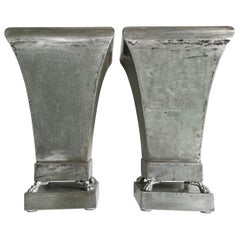 Used Pair Silvered Metal Cachepot Planters