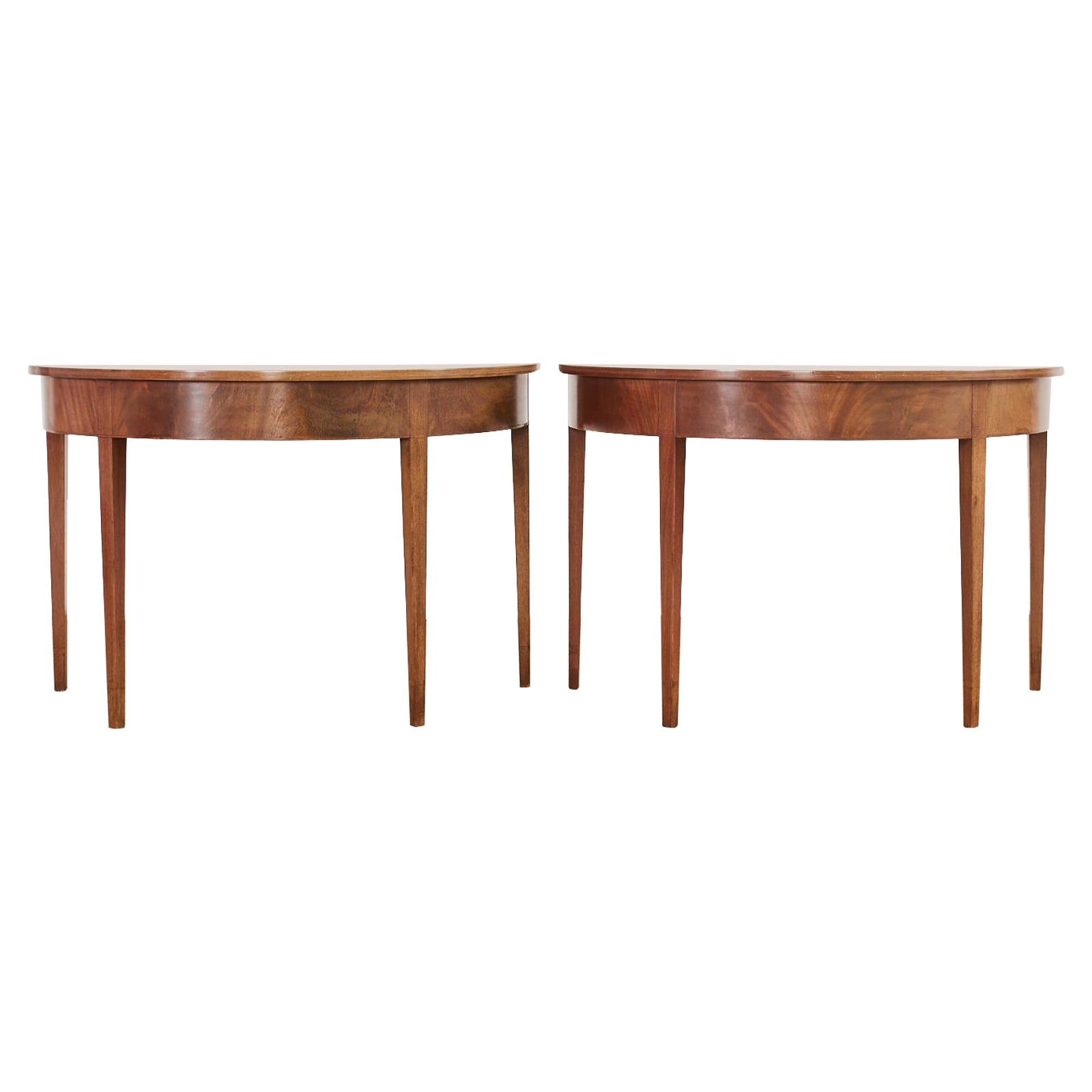 Pair of Georgian Style Mahogany Demilune Console Tables 