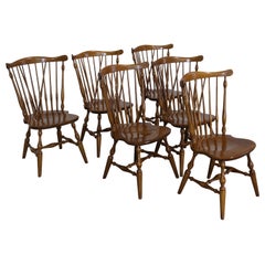 Set of 6 Ethan Allen Nutmeg Maple Fan Back Windsor Side/Dining Chairs