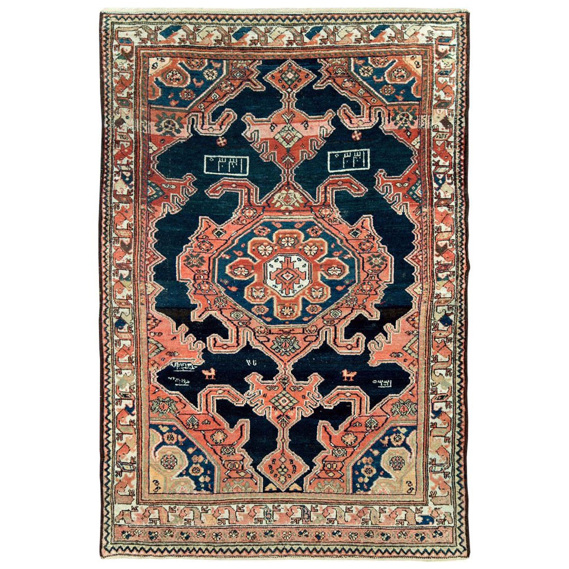 Early 20th Century Handmade Persian Malayer Accent Rug For Sale