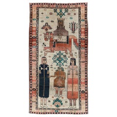 Mid-20th Century Handmade Persian Pictorial Bakhtiari Accent Carpet