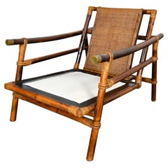 Vintage Ficks Reed Rattan Campaign Style Far Horizons Lounge Chair by John Wisner
