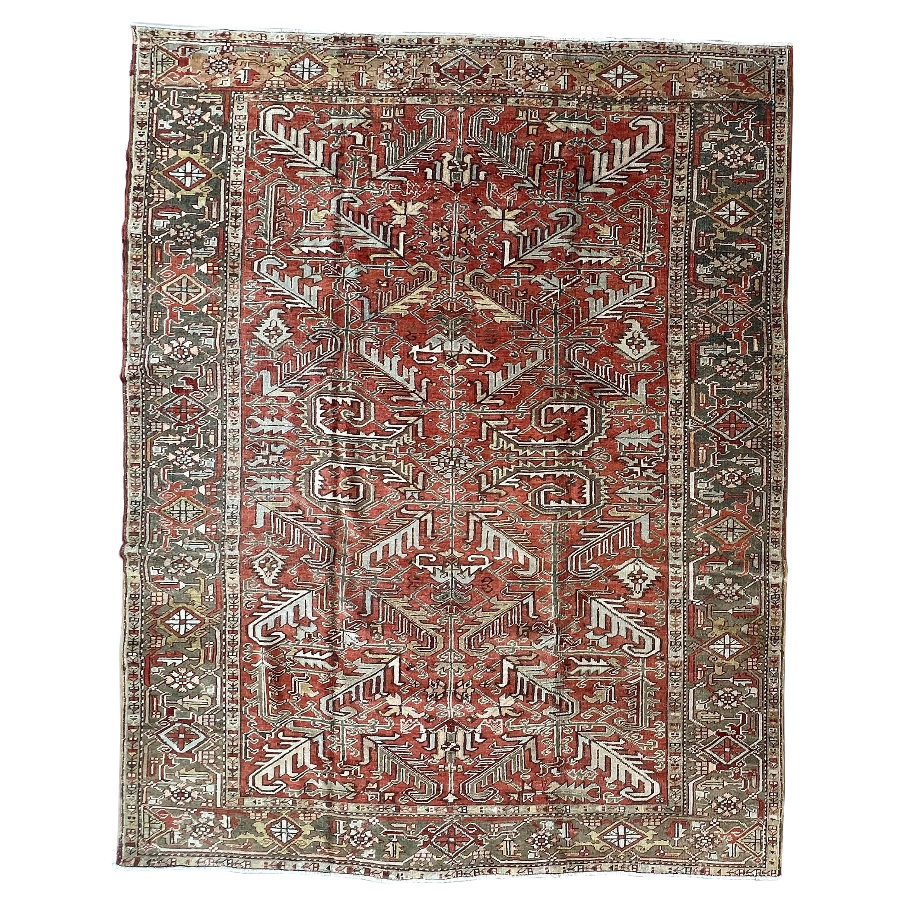 Vintage Persian Heriz rug, All over Pattern, hand knotted wool, repeating