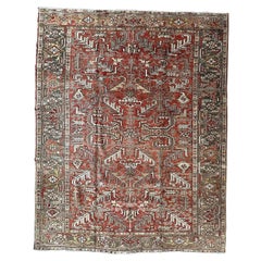 Tapis persan Heriz vintage, motif intégral, laine nouée à la main, répétition