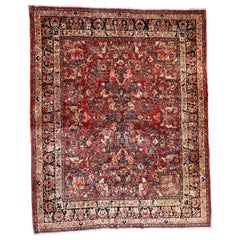 90 Year Old, Vintage Persian Sarouk Rug, All over Pattern, Salmon Field, 1930s