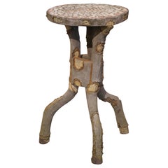 Vintage Mid-Century French Concrete and Mosaic Top Branch Form Outdoor Table Dated 1950