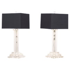 Pair of Vintage Mid-Century Modern Lucite Table Lamps