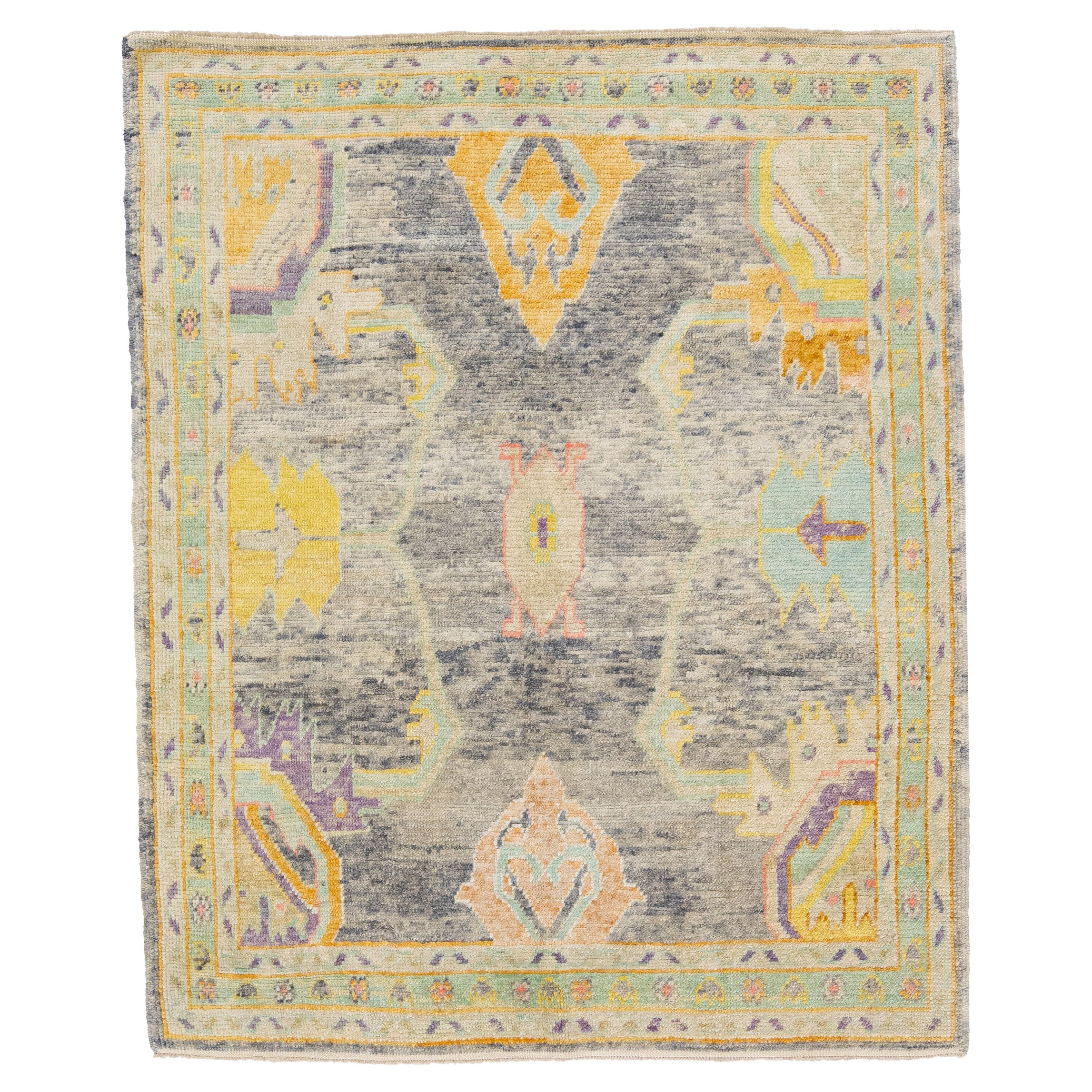 Modern Turkish Oushak Handmade Floral Designed Light Gray Wool Rug For ...