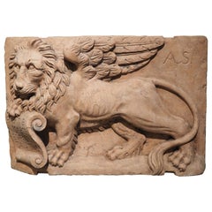 Carved Rosa Verona Marble Plaque from Italy, The Winged Lion of Venice
