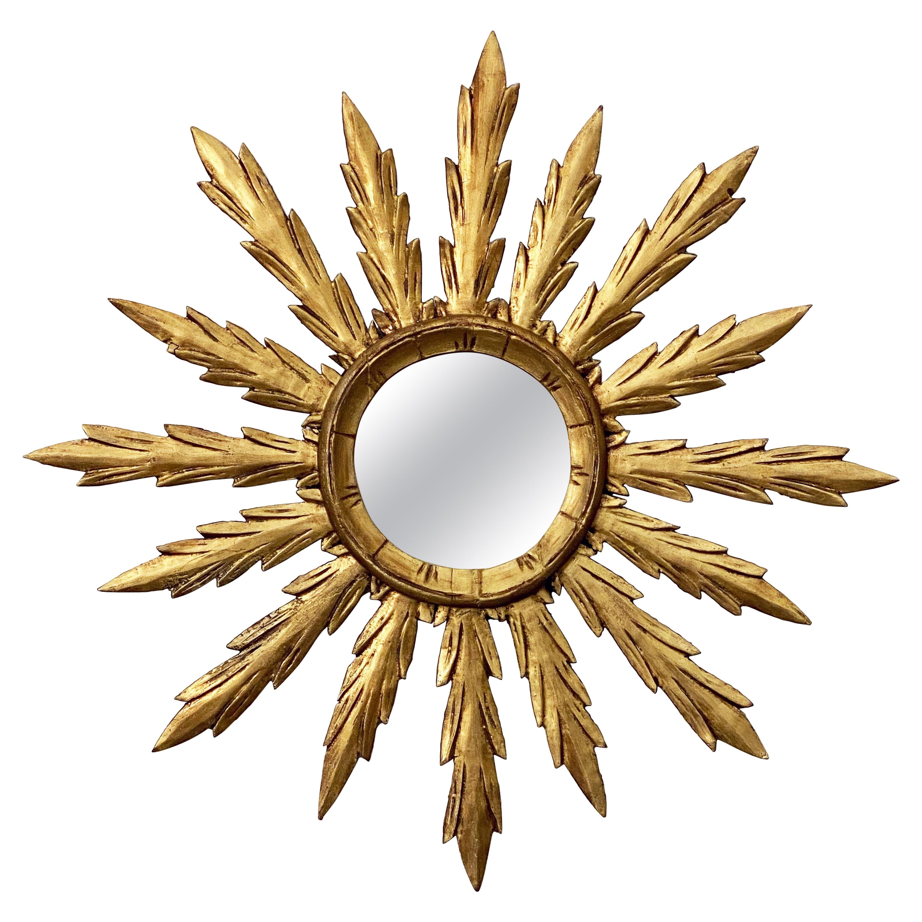 Large Gilt Sunburst or Starburst Mirror from Spain (Diameter 29)