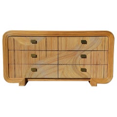 Gabriella Crespi Attributed Pencil Reed and Brass Six Drawer Dresser