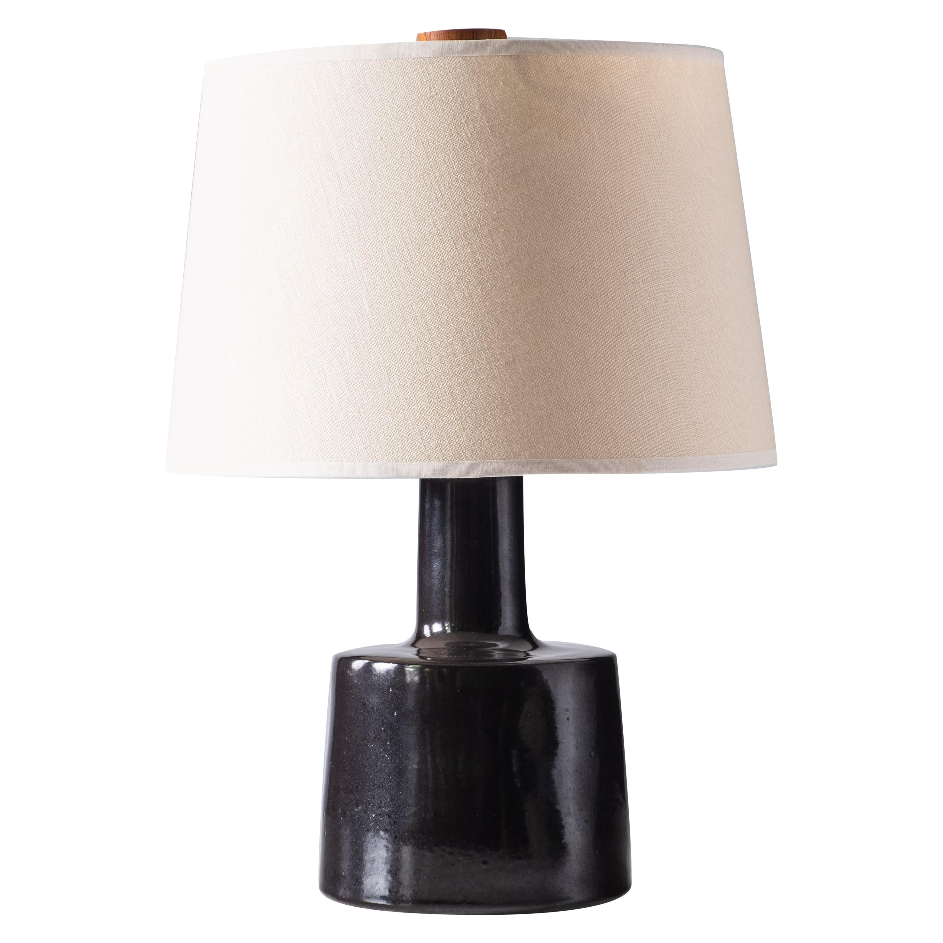 Martz / Marshall Studios Ceramic Pottery Table Lamp, Glossy Black Glaze