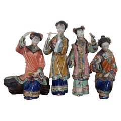 4 Vintage Chinese Shiwan Shinwa Porcelain Figurines Maiden Concubines Geisha