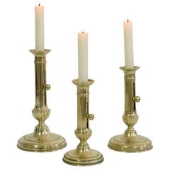 Antique Collection of 3 French 19th Century Brass Bistro Push Up Candleholders