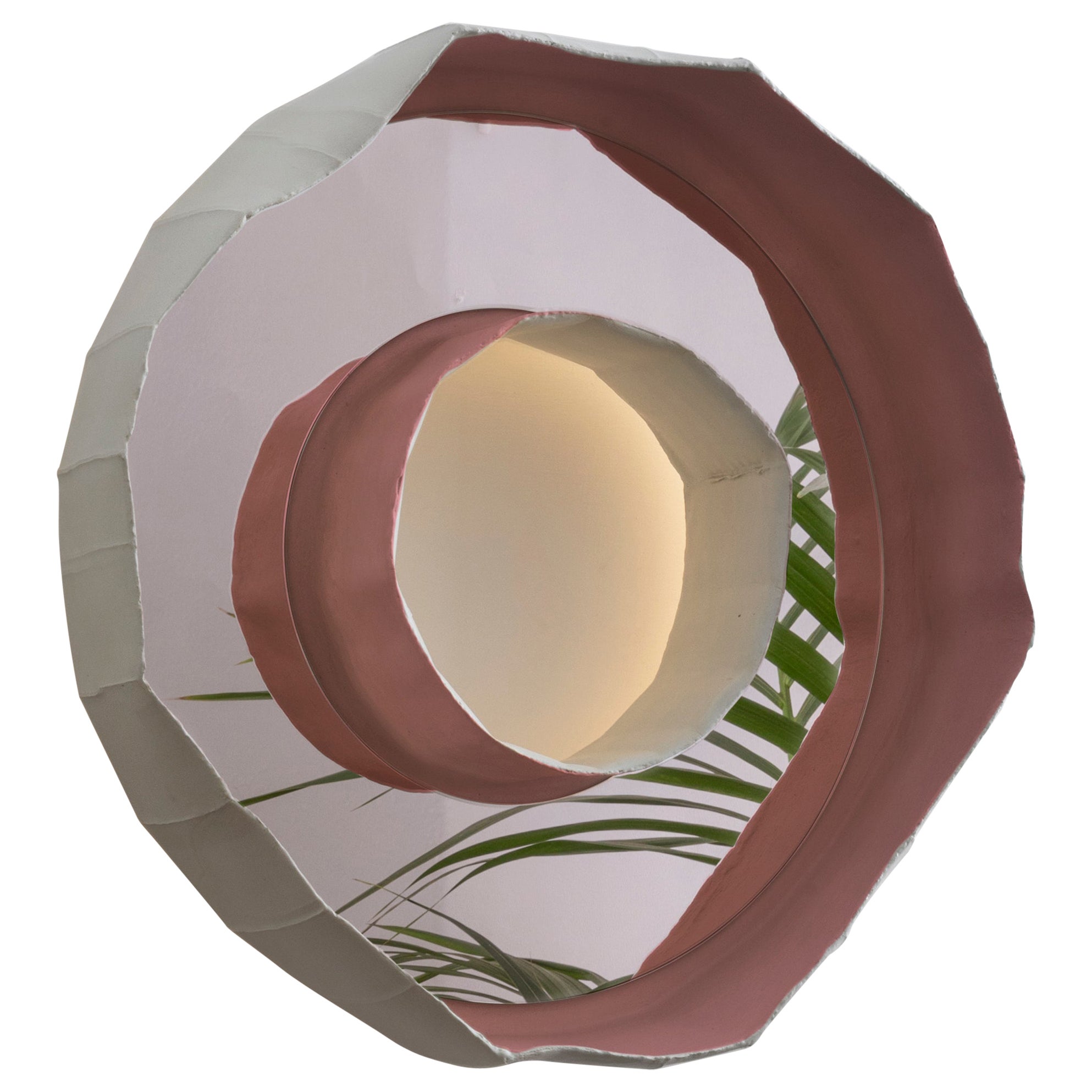 Ring Aura, Contemporary Artisan Pink Flush Mounted Ceramic Mirror-Lamp Sconce