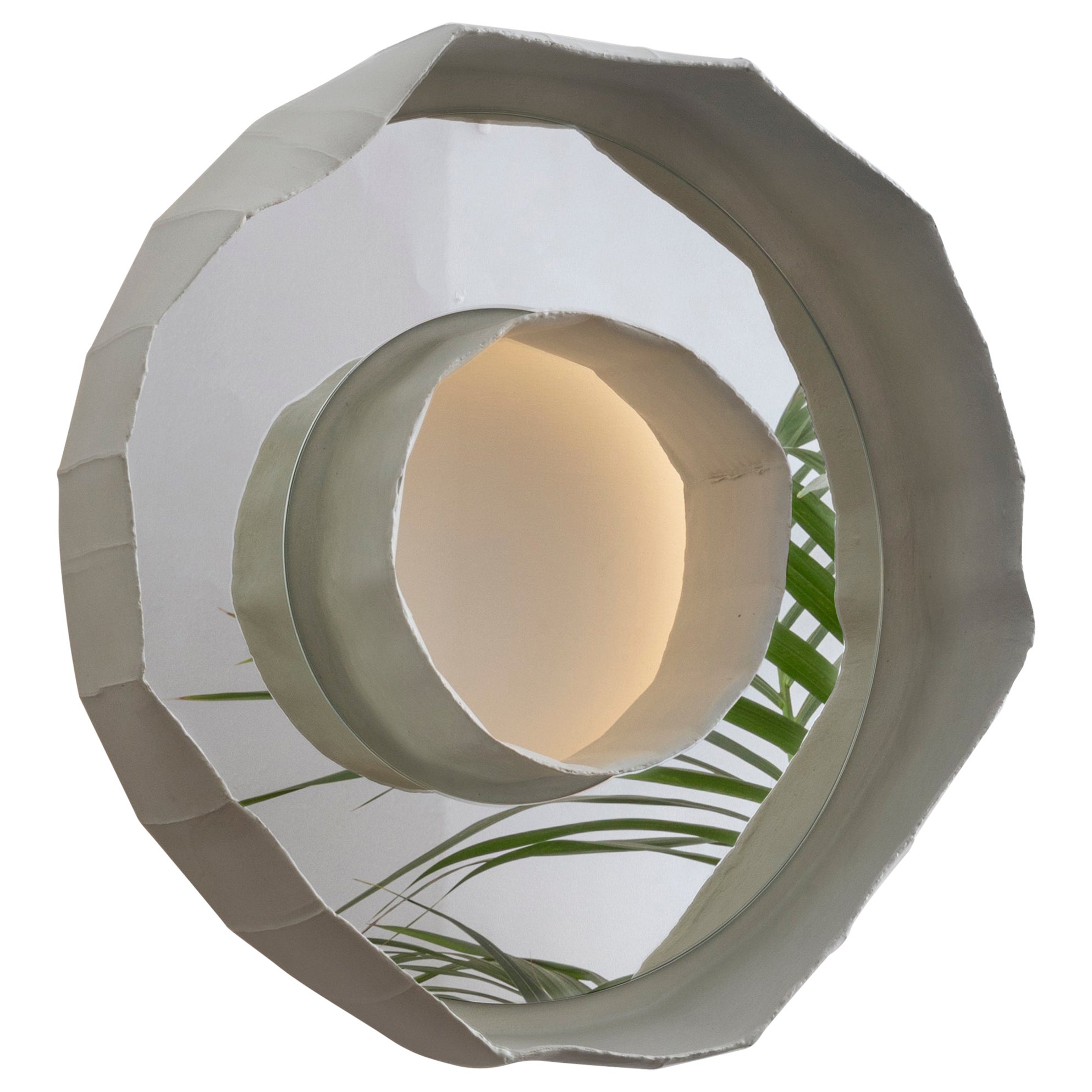 RING AURA – Contemporary Artisan White Flush Mounted Ceramic Mirror-Lamp Sconce For Sale