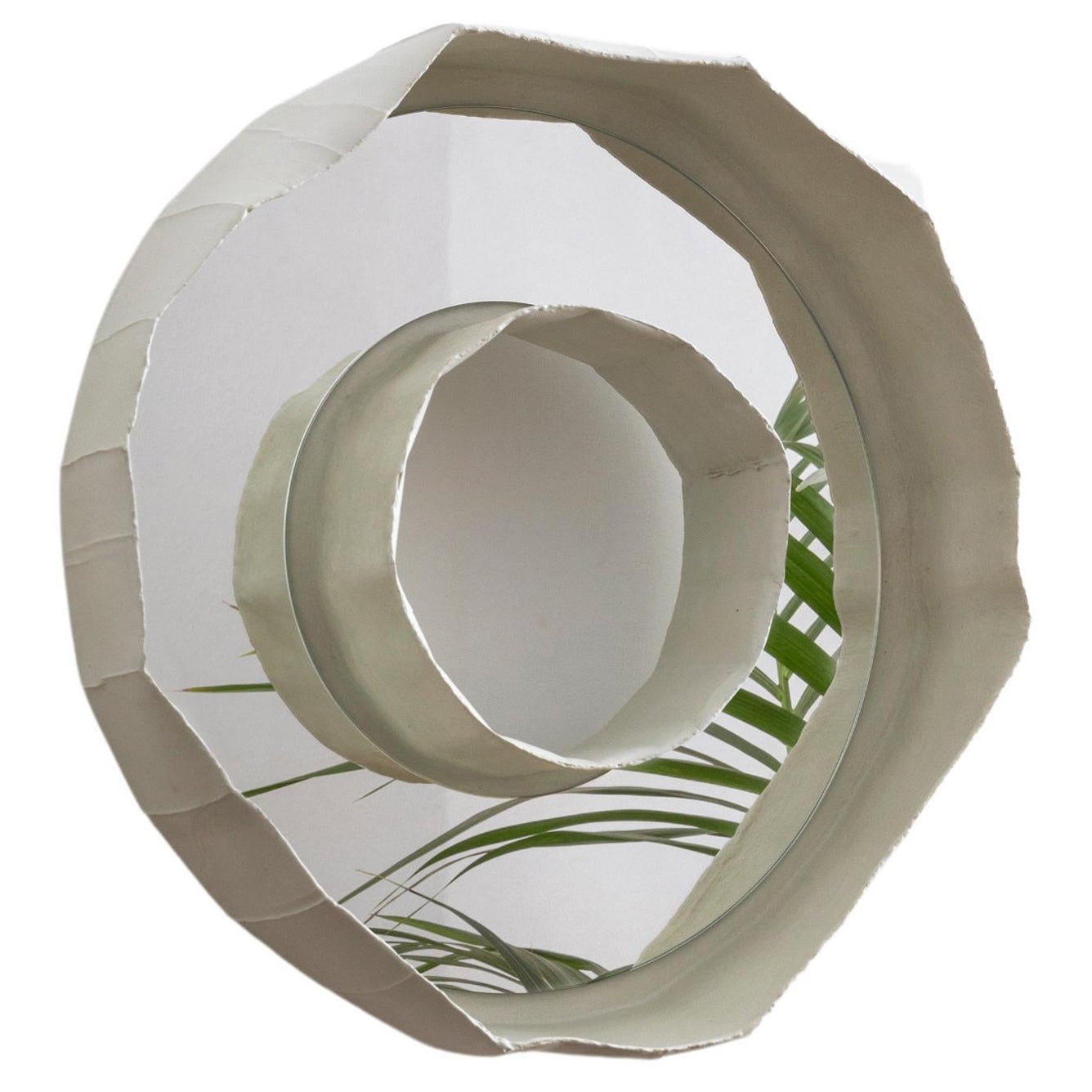 RING NOVA, applique murale en céramique blanche artisanale contemporaine avec miroir encastré en vente