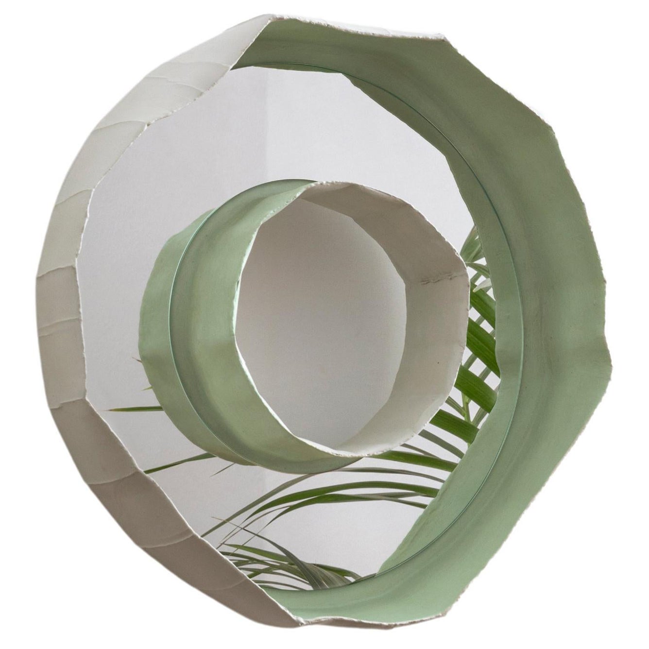 RING NOVA, applique murale en céramique verte artisanale contemporaine avec miroir encastré