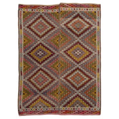 6x8 Ft Multicolored Hand-Woven Turkish Jijim Kilim. Retro Geometric Design Rug