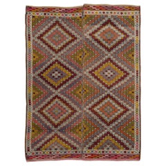6x8 Ft Multicolore Tessuto a mano turco Jijim Kilim. Tappeto vintage dal design geometrico