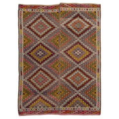 Tapis Kilim turc Jijim multicolore tissé à la main de 6 x 8 pieds. Tapis vintage à design géométrique