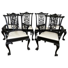 Antique Set of 6 Chinese Chippendale Style Dining Chairs